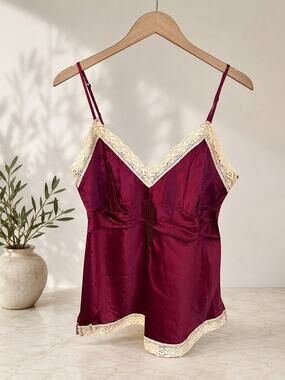 Gold Hawk Merlot / Burgundy 100% Silk Camisole M